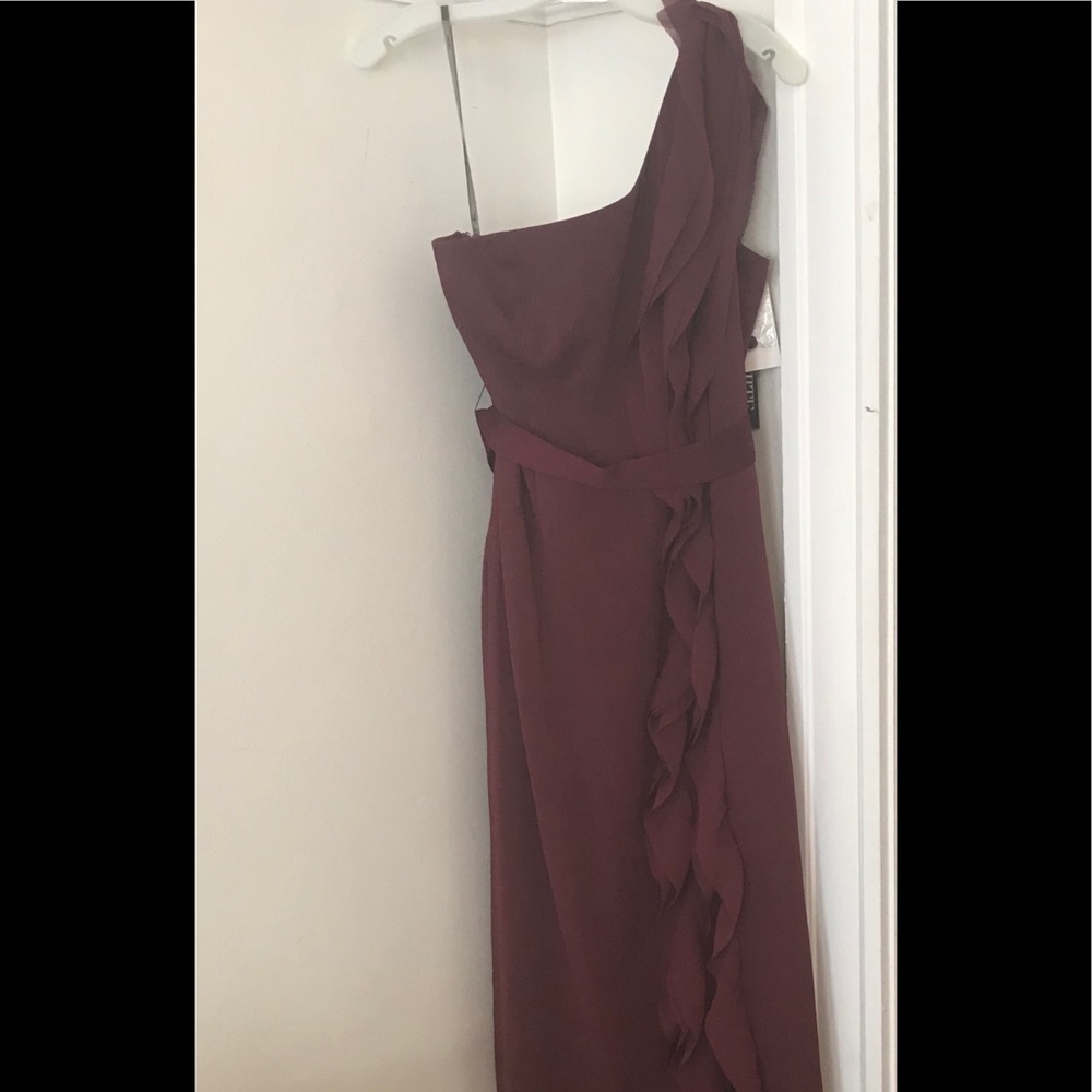 Floor length Wine One Shoulder Gown
